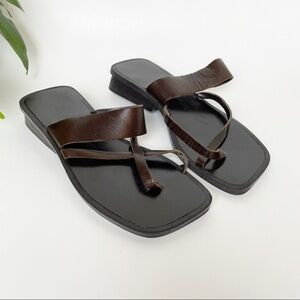 Jennifer Moore 'Winslet' Brown Leather Slip-on Sandals 5M